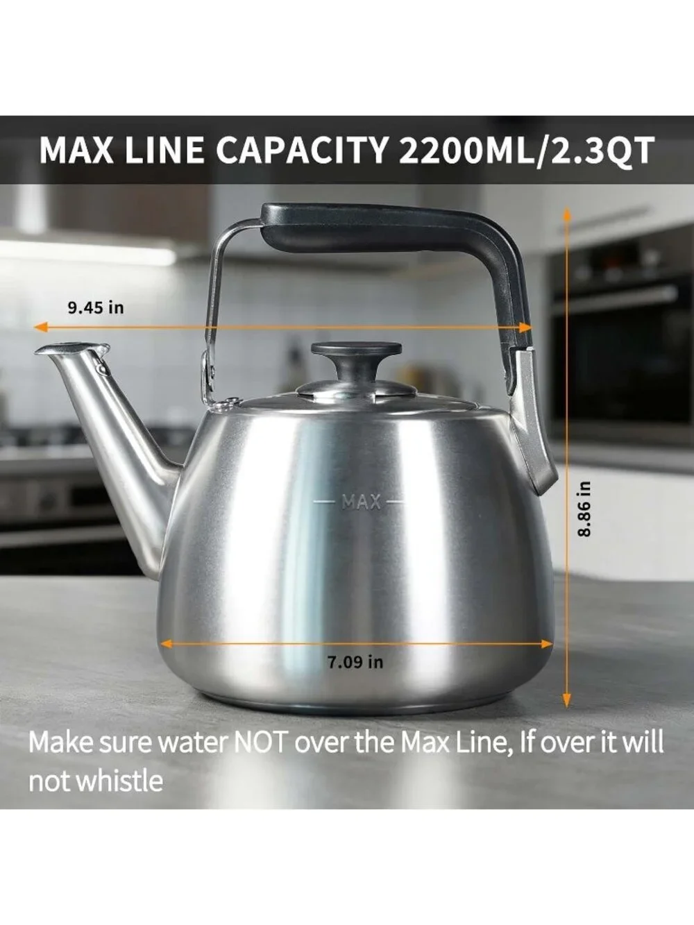 Silver Stainless Steel Kitchen Whistling Stovetop Tea Kettle Large Capacity